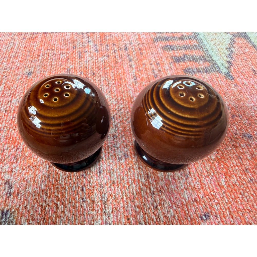 Fiesta Salt and Pepper Shakers Brown Amberstone Art Deco Ringed Ceramic Shakers